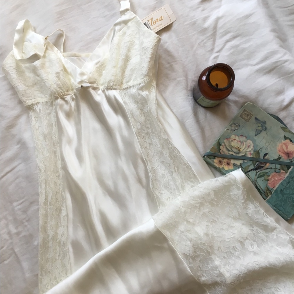 Satin Night Gown with Lace Accent